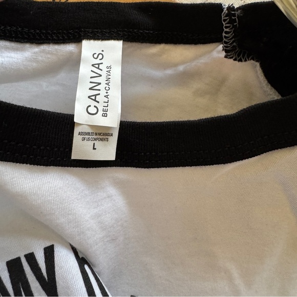 Canvas Black and White Funny Graphic Raglan Tee Size L - Picture 5 of 6